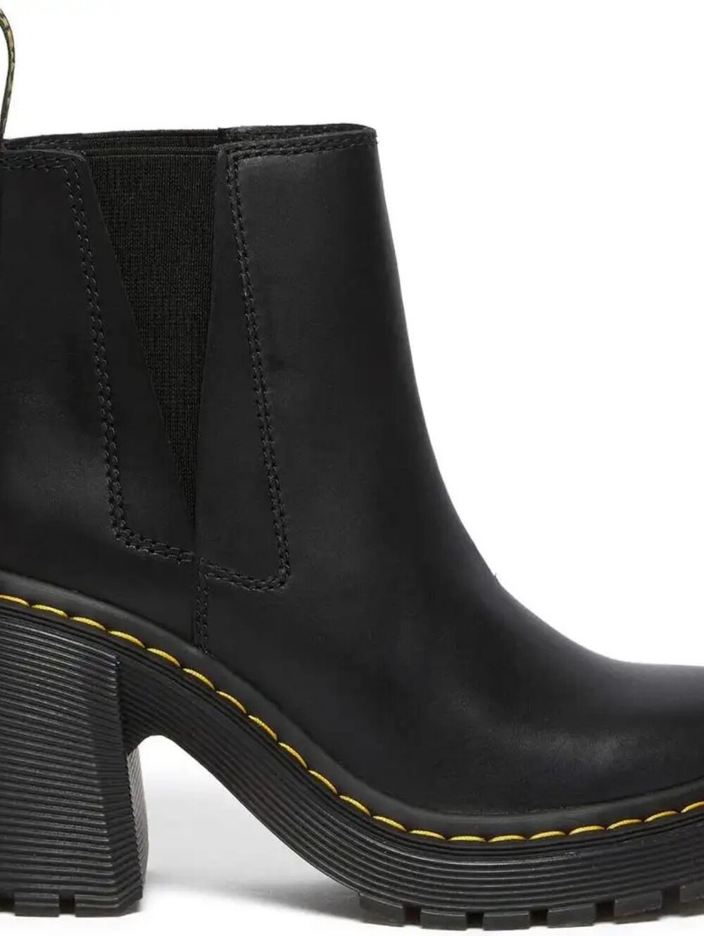 Dr. Martens Black Chelsea Platform Ankle Boot with Yellow Stitching